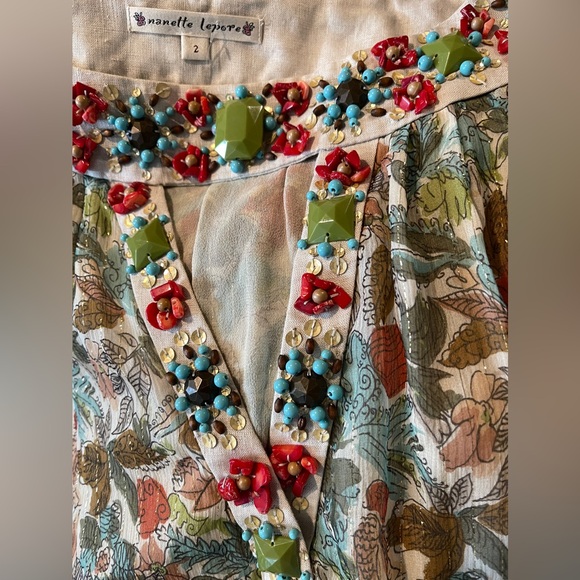 Nanette Lepore Beaded Neckline w/ Keyhole design & Silk & Metallic Fabric Size 2 - Picture 7 of 10